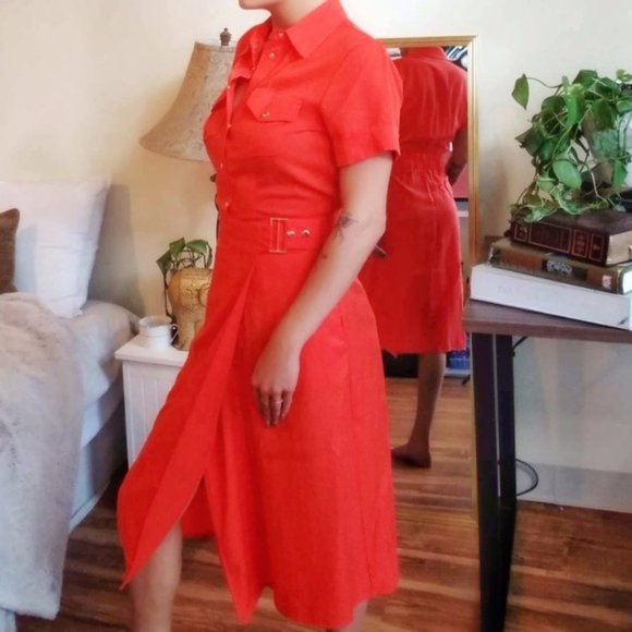 NEW YORK & COMPANY Tangerine Shirtdress XS EUC - Picture 2 of 9